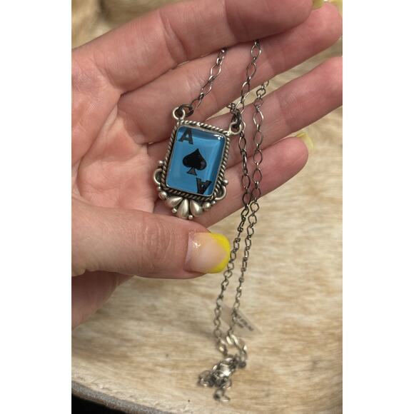 Native American SW Sterling Silver Ace Spades Card Necklace Gamble Texas Holdem - Picture 3 of 11